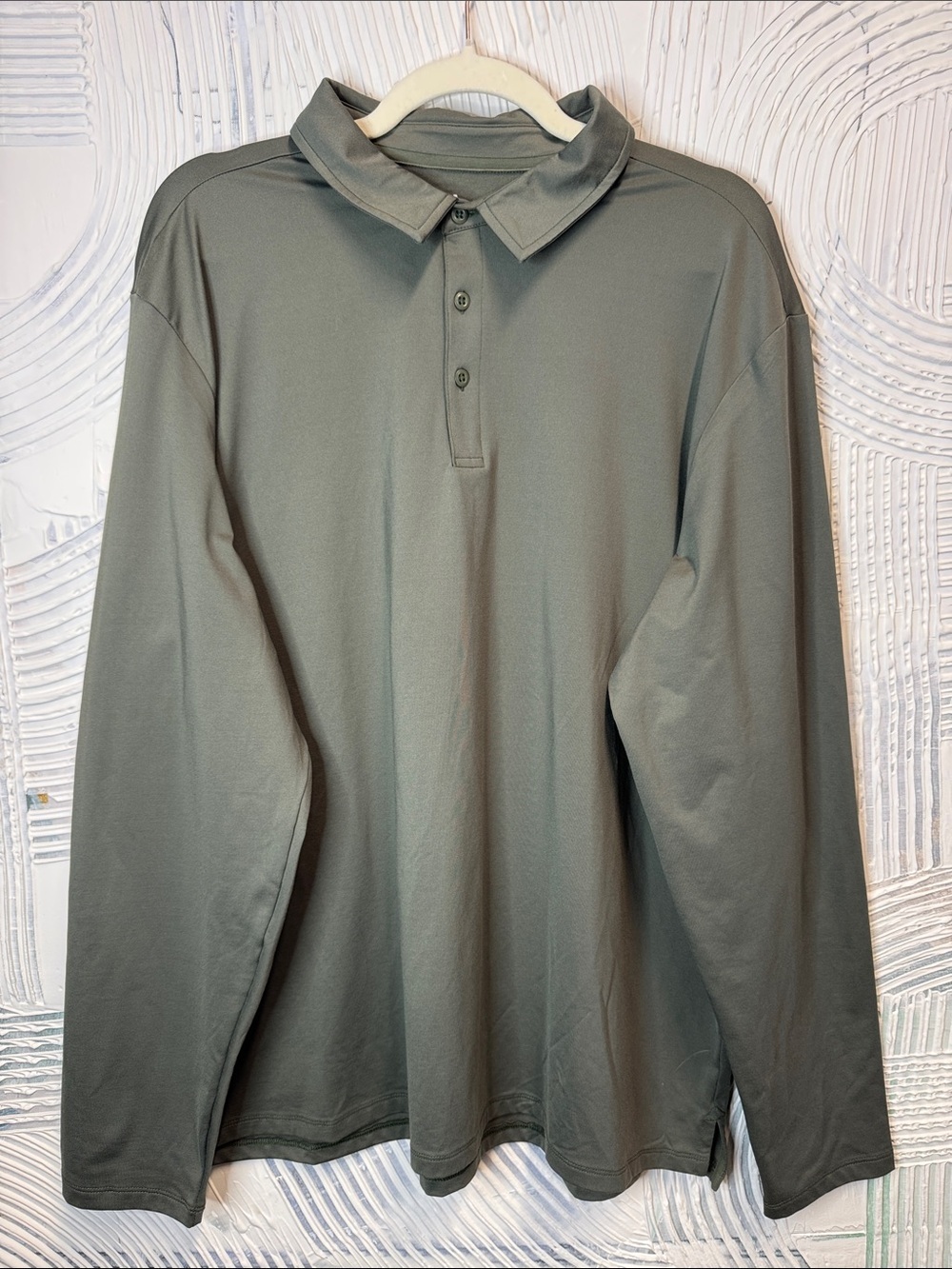 Men's Long-Sleeve Polo Shirt in Olive Green N0728